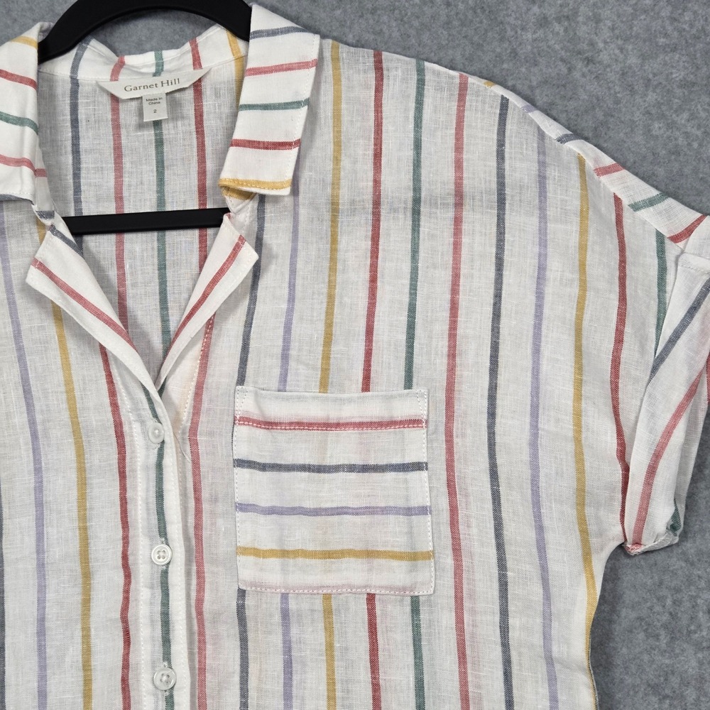 Garnet Hill 2024 Women 2 Pure Linen Button Down Shirt Multicolor Vertical Stripe